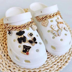 *NEW - 14-pcs* Gold Bear Butterfly Chains Heart Bling Shoe Charms for Your Crocs